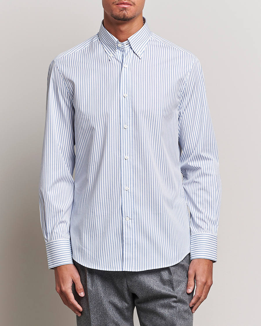 Herre | Skjorter | Brunello Cucinelli | Slim Fit Button Down Shirt Light Blue Stripe