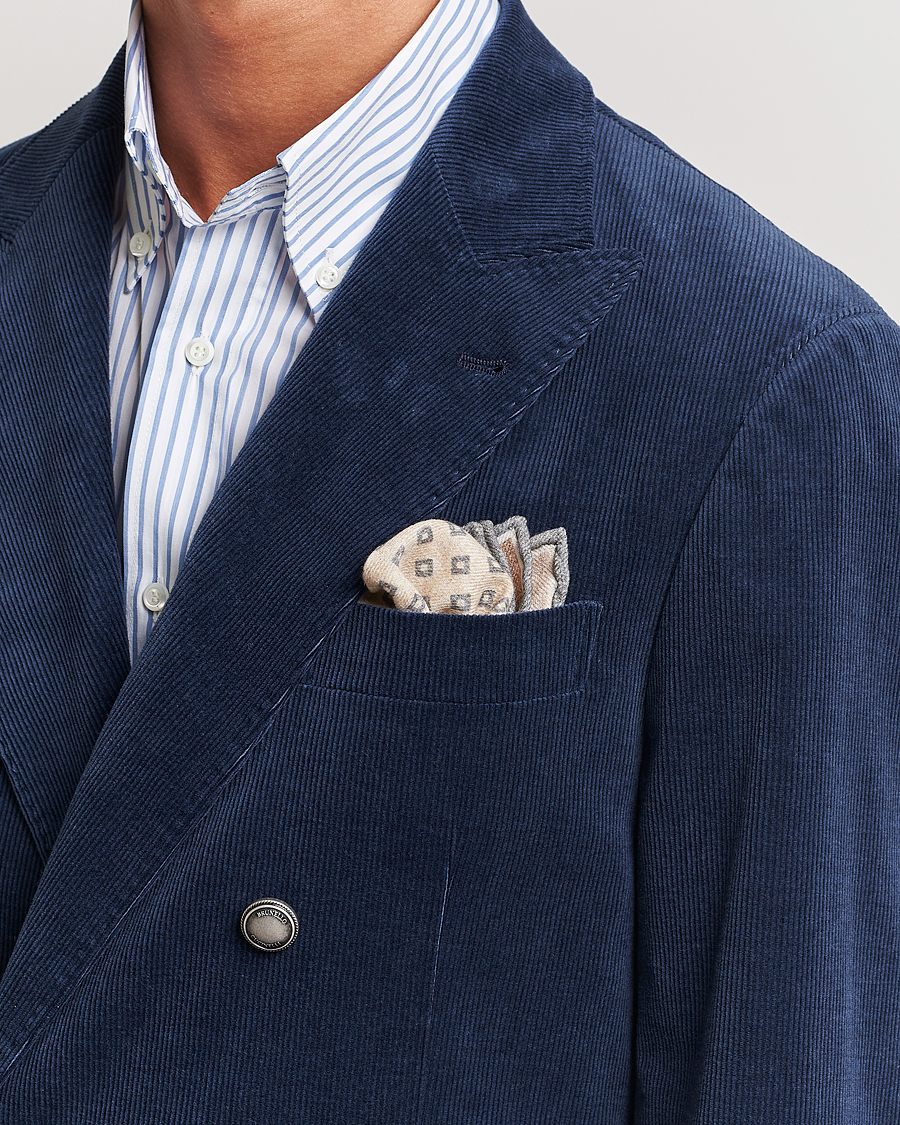 Herre | Brunello Cucinelli Wool Pocket Square Grey/Beige | Brunello Cucinelli | Wool Pocket Square Grey/Beige