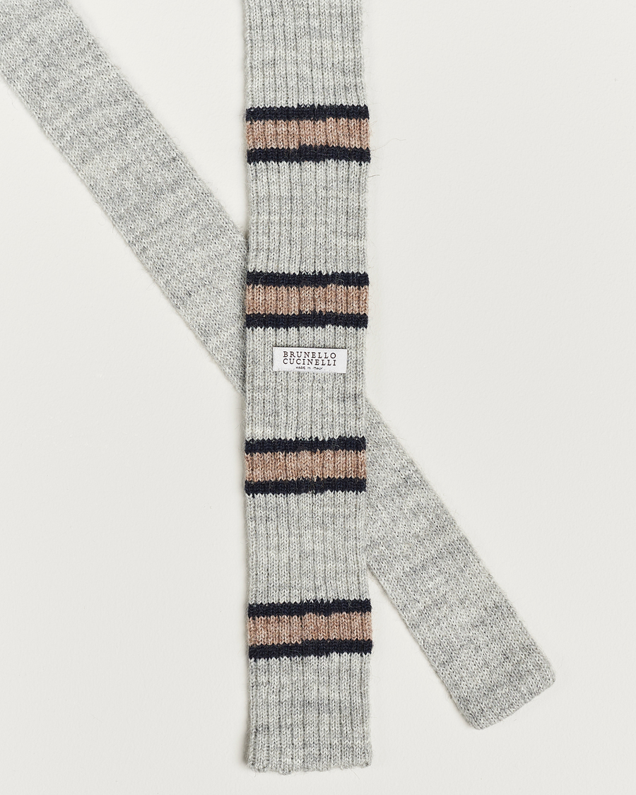 Herre | Brunello Cucinelli Stripe Knit Tie Grey/Navy | Brunello Cucinelli | Stripe Knit Tie Grey/Navy