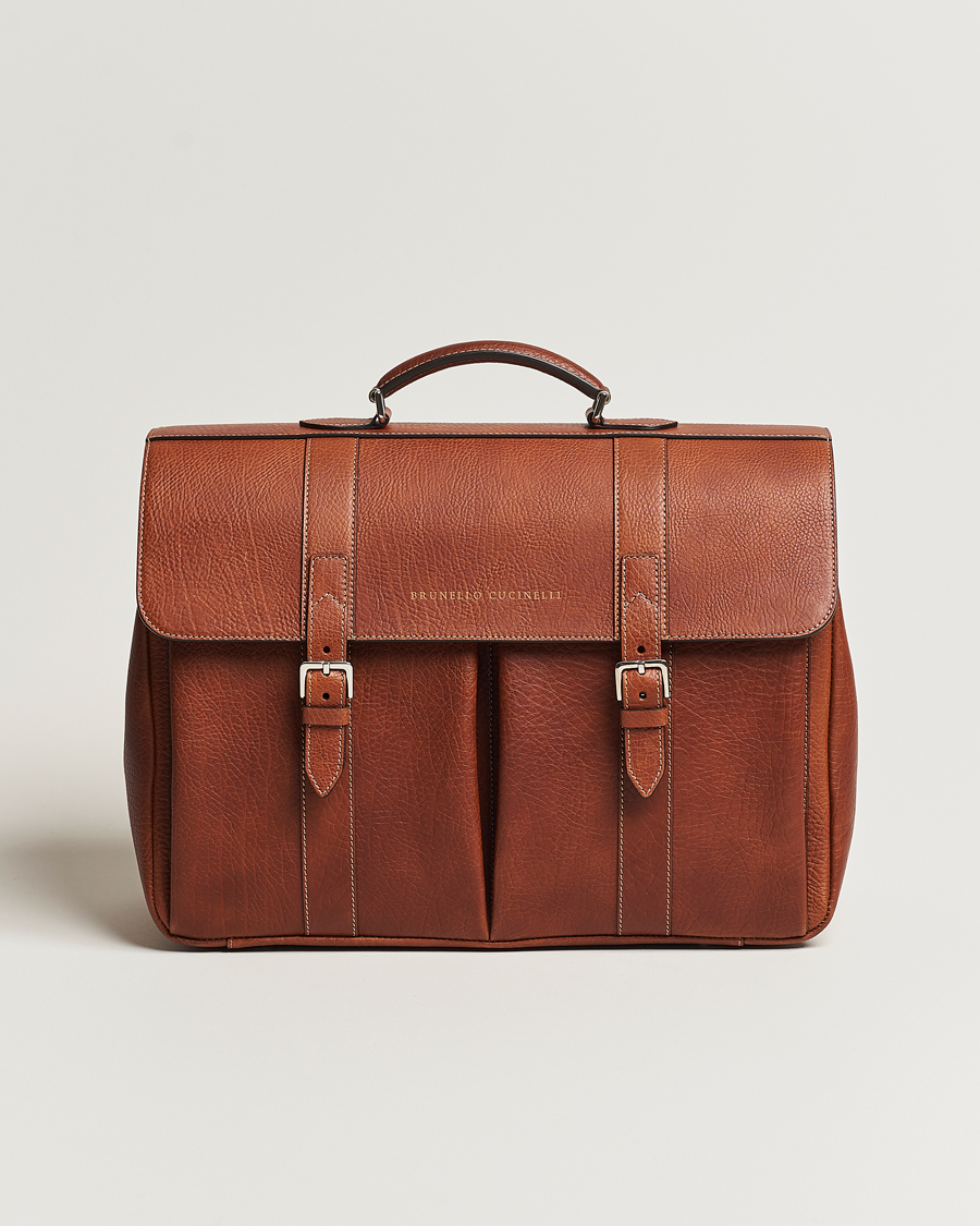 Herre | Brunello Cucinelli Grain Leather Briefcase Cognac | Brunello Cucinelli | Grain Leather Briefcase Cognac
