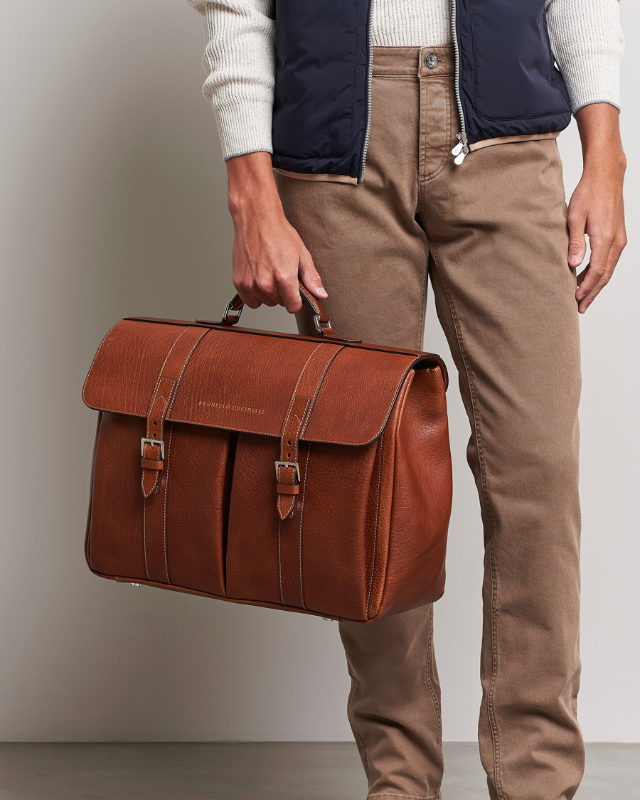 Herre | Brunello Cucinelli Grain Leather Briefcase Cognac | Brunello Cucinelli | Grain Leather Briefcase Cognac