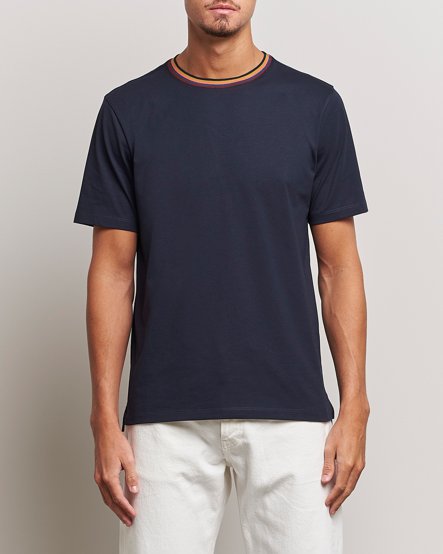 Herre | T-Shirts | Paul Smith | Stripe Rib Crew Neck T-Shirt Navy