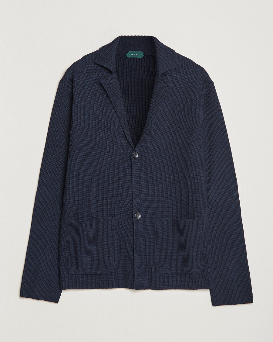 Herre | Trøjer | Zanone | Merino Wool Cardigan Jacket Navy