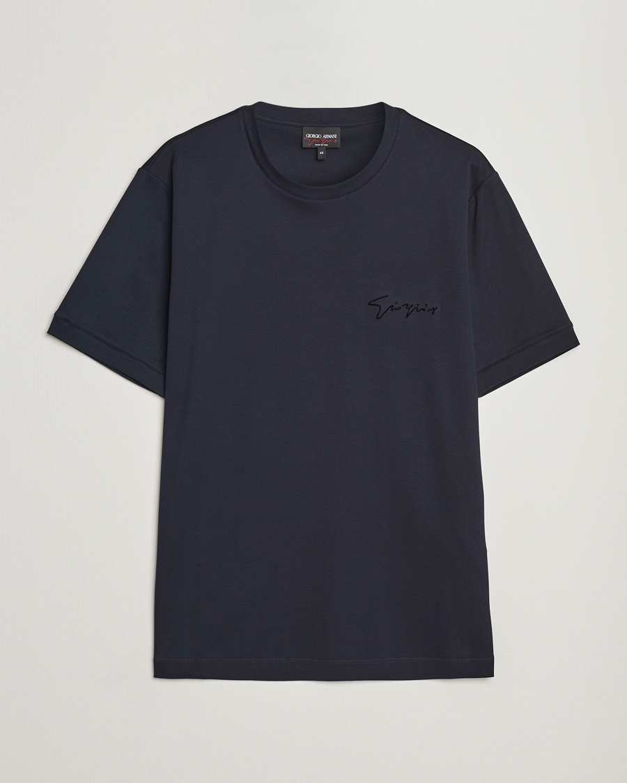 Herre | T-Shirts | Giorgio Armani | Embroidered Signature T-Shirt Navy