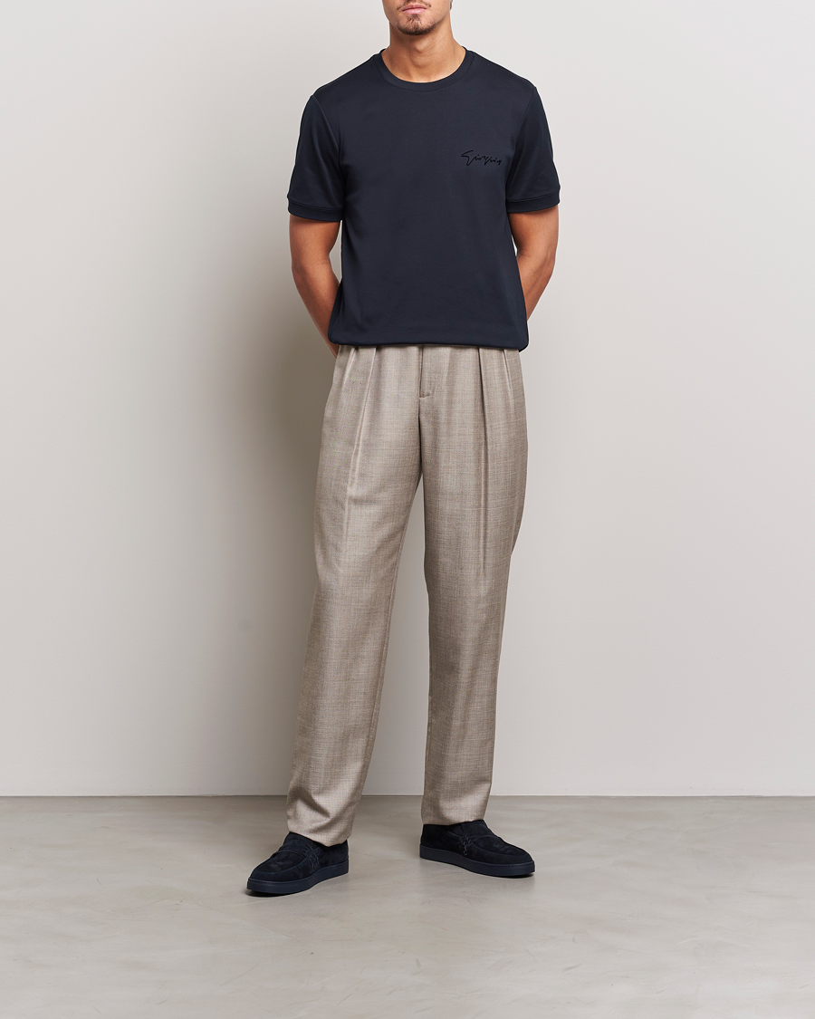 Herre | T-Shirts | Giorgio Armani | Embroidered Signature T-Shirt Navy