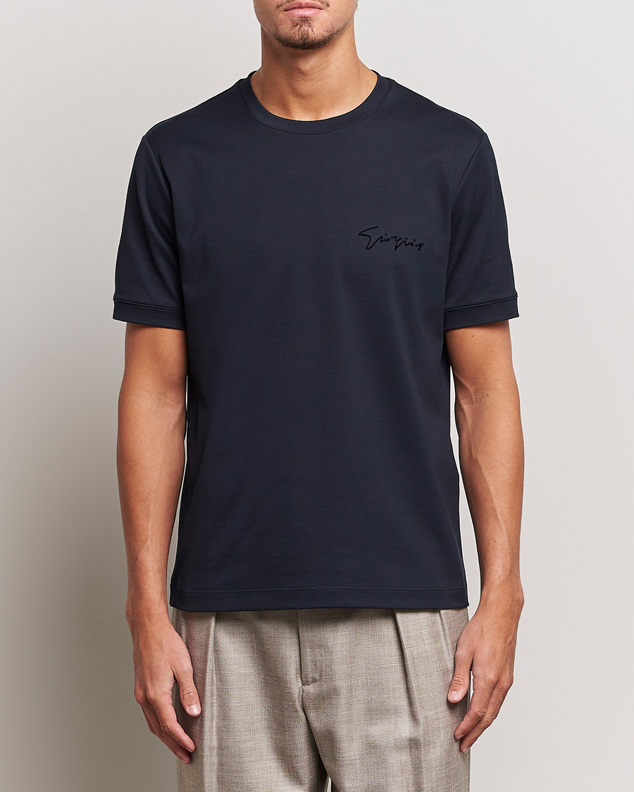 Herre | Giorgio Armani | Giorgio Armani | Embroidered Signature T-Shirt Navy