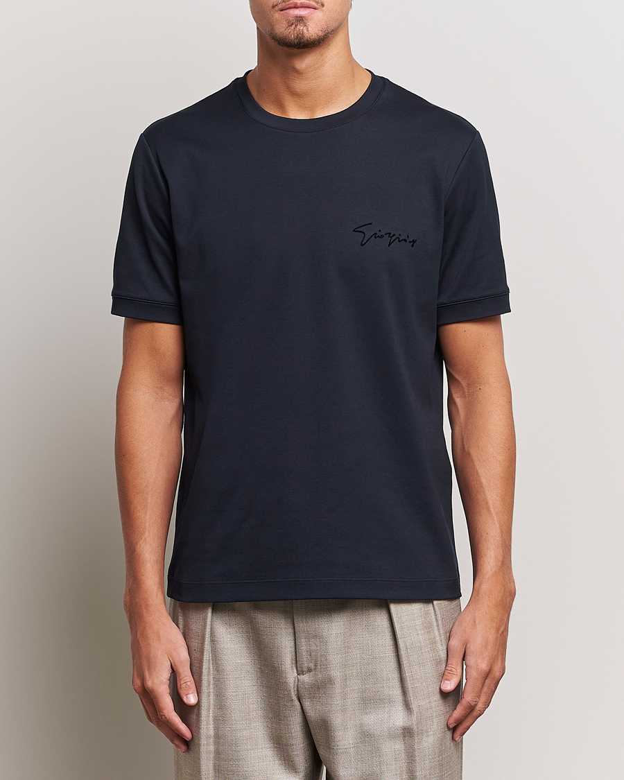Herre | T-Shirts | Giorgio Armani | Embroidered Signature T-Shirt Navy