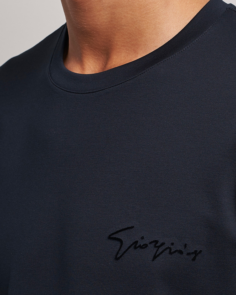 Herre | T-Shirts | Giorgio Armani | Embroidered Signature T-Shirt Navy