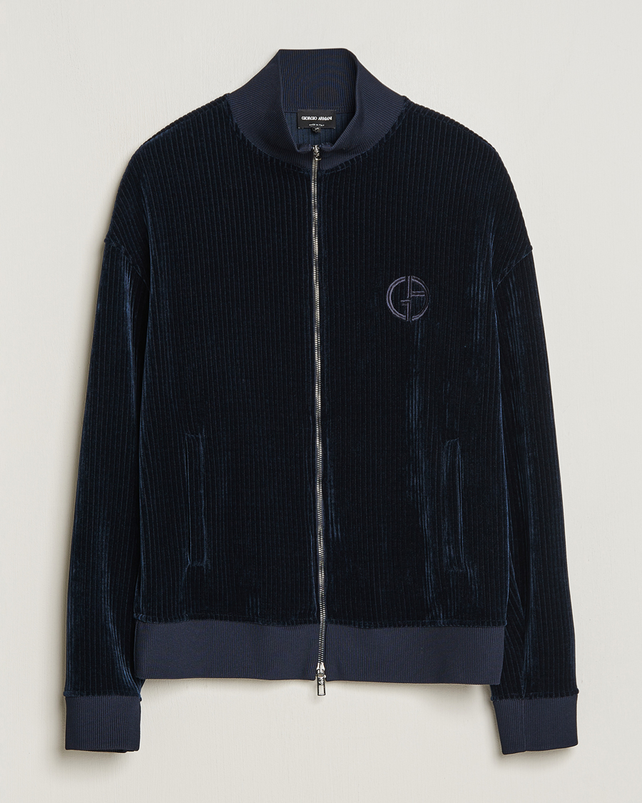 Herre | Trøjer | Giorgio Armani | Jersey Corduroy Zip Sweater Navy