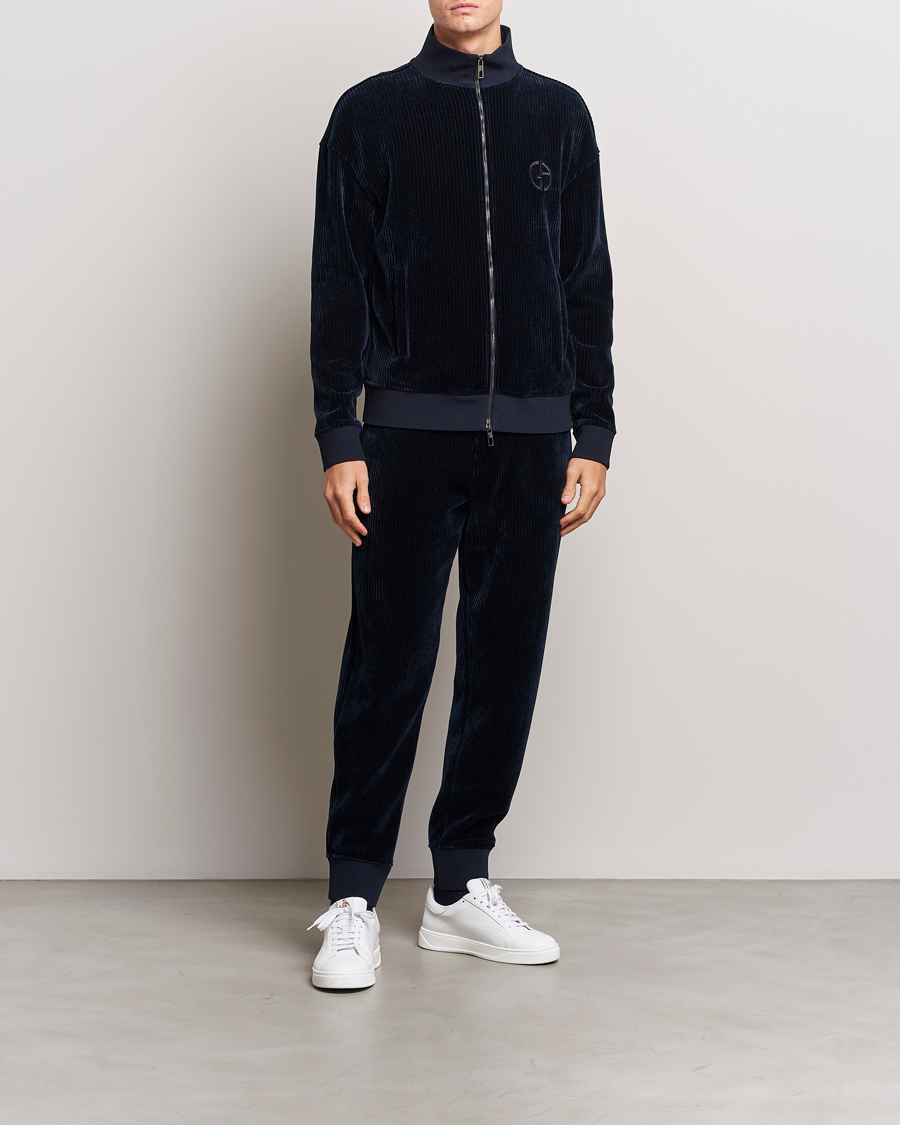 Herre | Trøjer | Giorgio Armani | Jersey Corduroy Zip Sweater Navy