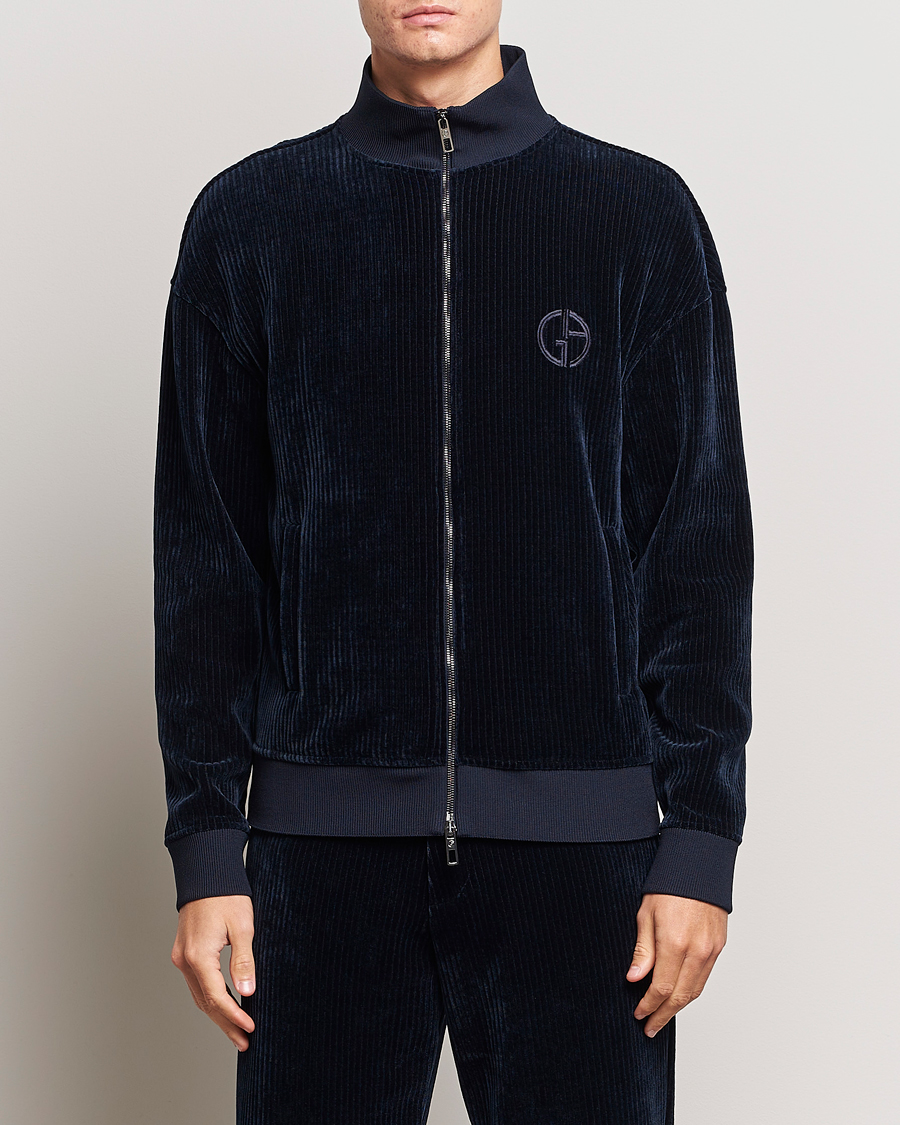 Herre | Trøjer | Giorgio Armani | Jersey Corduroy Zip Sweater Navy