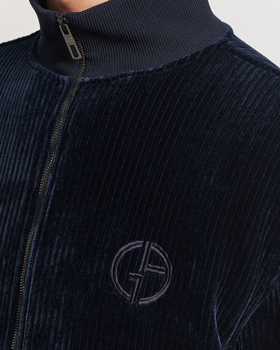 Herre | Trøjer | Giorgio Armani | Jersey Corduroy Zip Sweater Navy