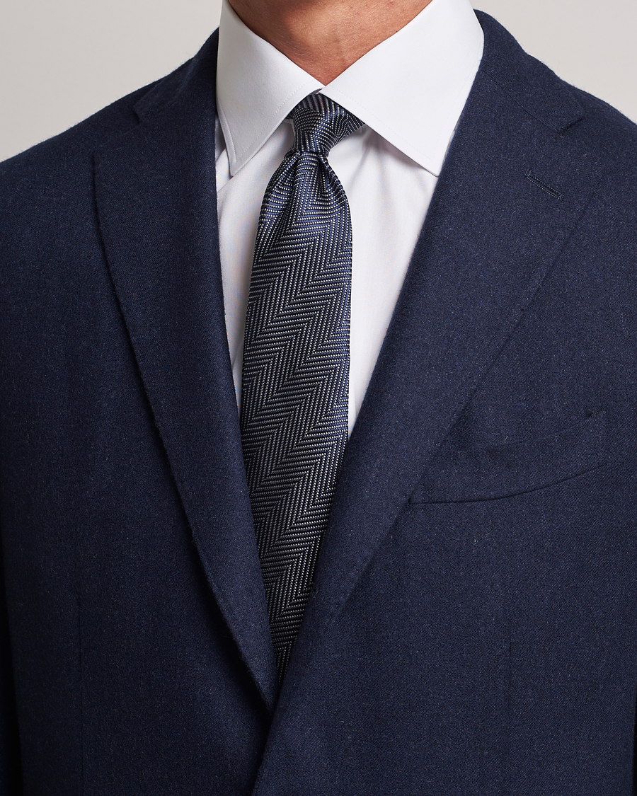 Herre | Giorgio Armani Chevron Silk Tie Navy | Giorgio Armani | Chevron Silk Tie Navy