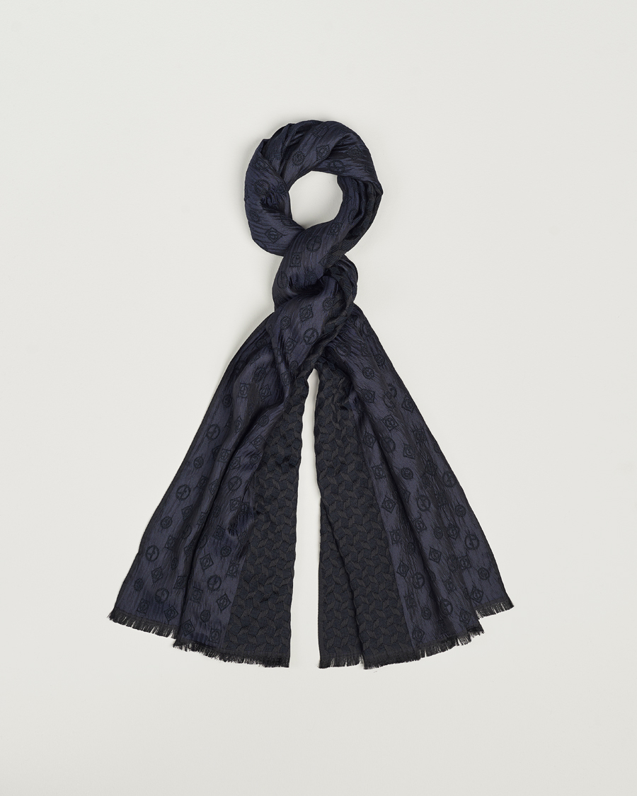 Herre | Giorgio Armani Wool/Silk Monogram Scarf Navy | Giorgio Armani | Wool/Silk Monogram Scarf Navy