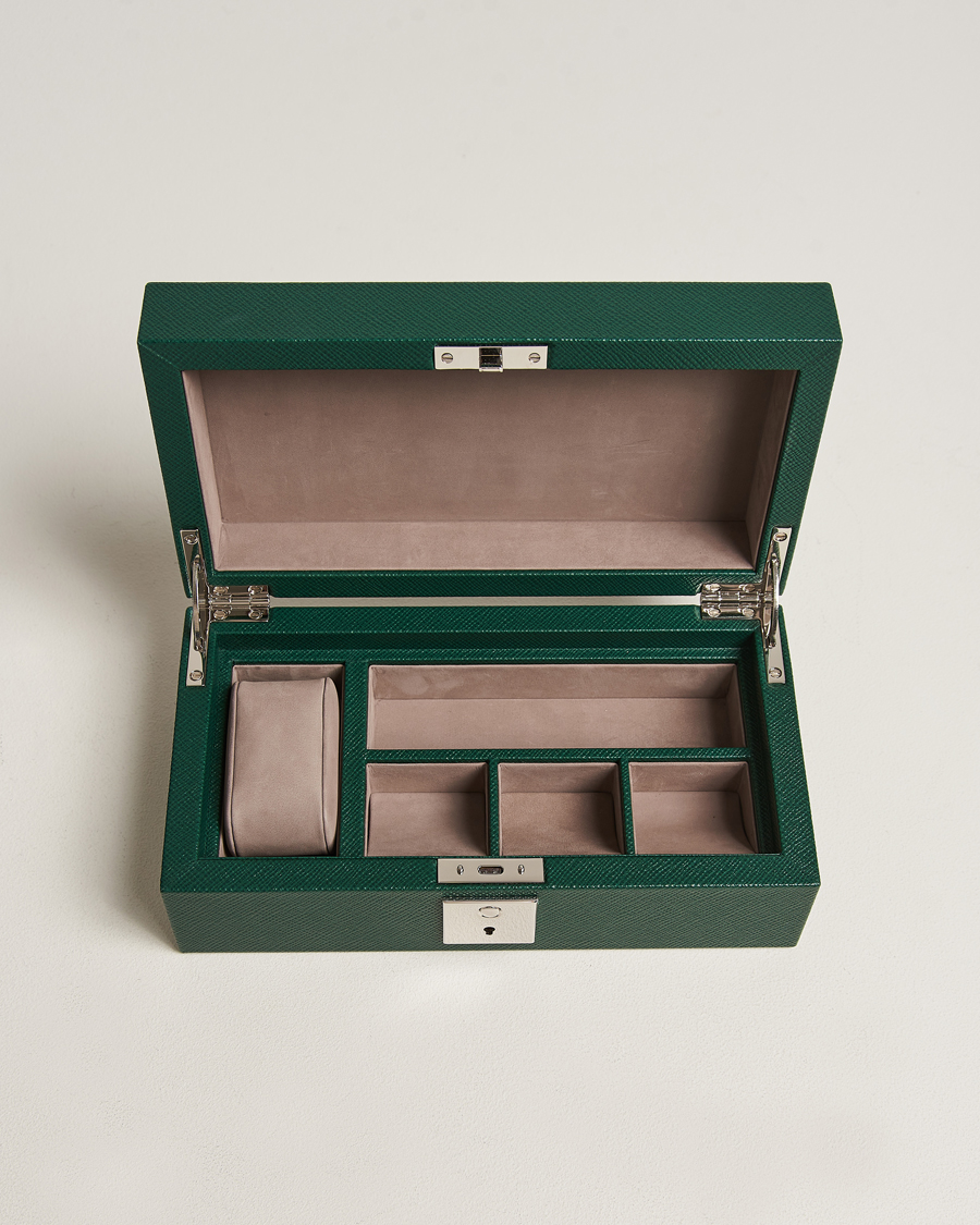 Herre | Smythson Panama Lockable Watch And Cufflink Box Forest Green | Smythson | Panama Lockable Watch And Cufflink Box Forest Green