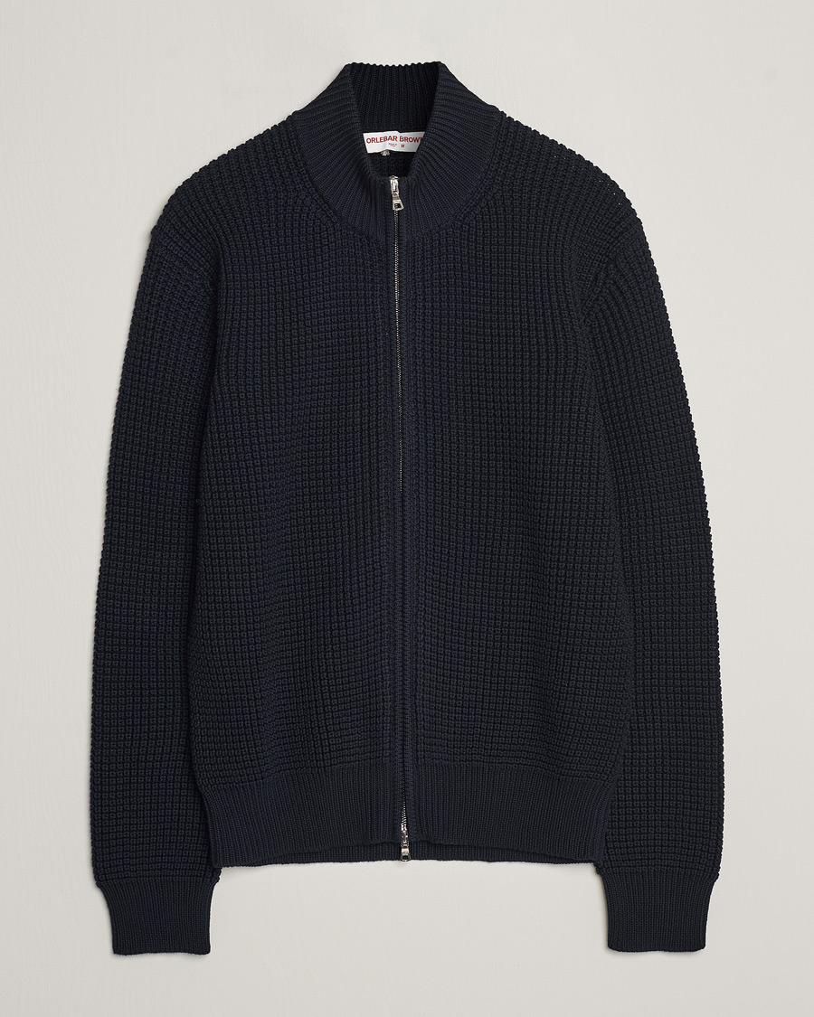 Herre | Trøjer | Orlebar Brown | Swan Merino Seed Stich Full Zip Night Iris