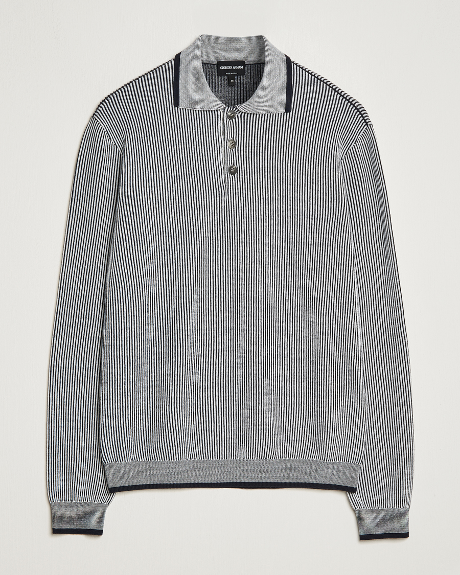 Herre | Trøjer | Giorgio Armani | English Rib Knitted Polo Shirt Navy/White