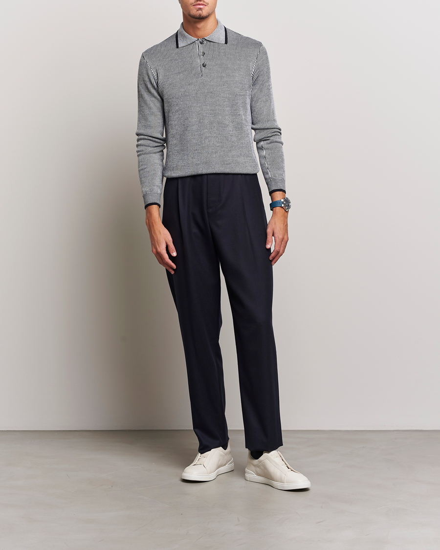 Herre | Trøjer | Giorgio Armani | English Rib Knitted Polo Shirt Navy/White