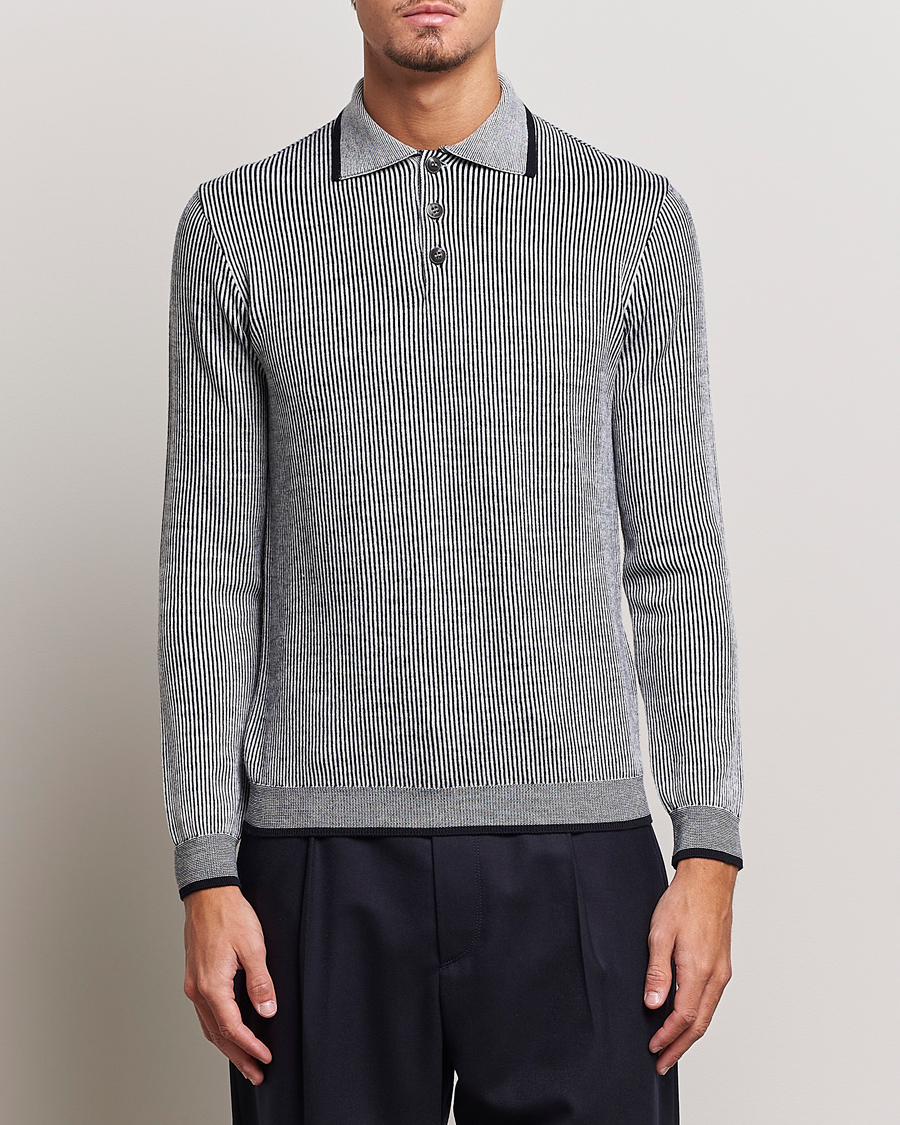 Herre | Strikkede polotrøjer | Giorgio Armani | English Rib Knitted Polo Shirt Navy/White