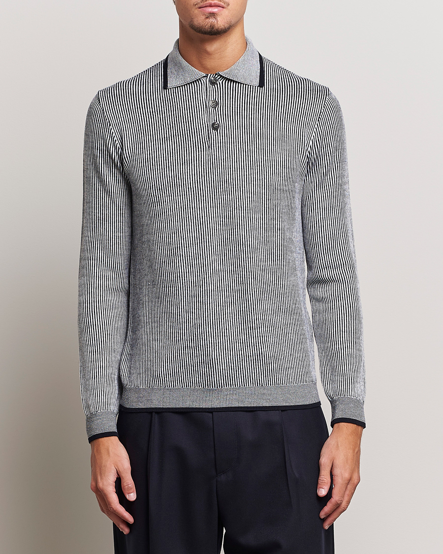 Herre | Trøjer | Giorgio Armani | English Rib Knitted Polo Shirt Navy/White