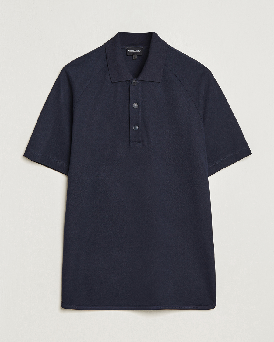 Herre | Quiet Luxury | Giorgio Armani | Cotton/Cashmere Raglan Sleeve Polo Navy