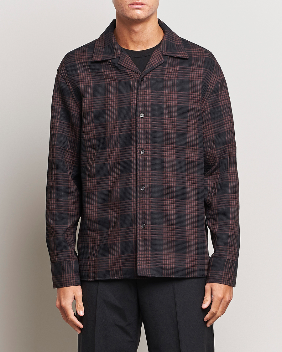 Herre | Filippa K | Filippa K | Waffle Checked Resort Shirt Dark Chocolate/Black