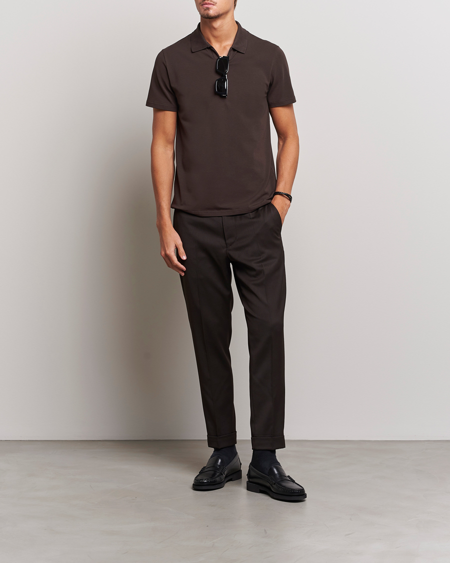 Herre | Polotrøjer | Filippa K | Soft Lycra Polo T-Shirt Dark Chocolate