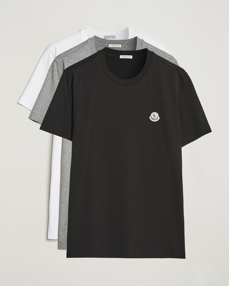 Herre | T-Shirts | Moncler | 3-Pack Logo T-Shirt Black/Grey/White