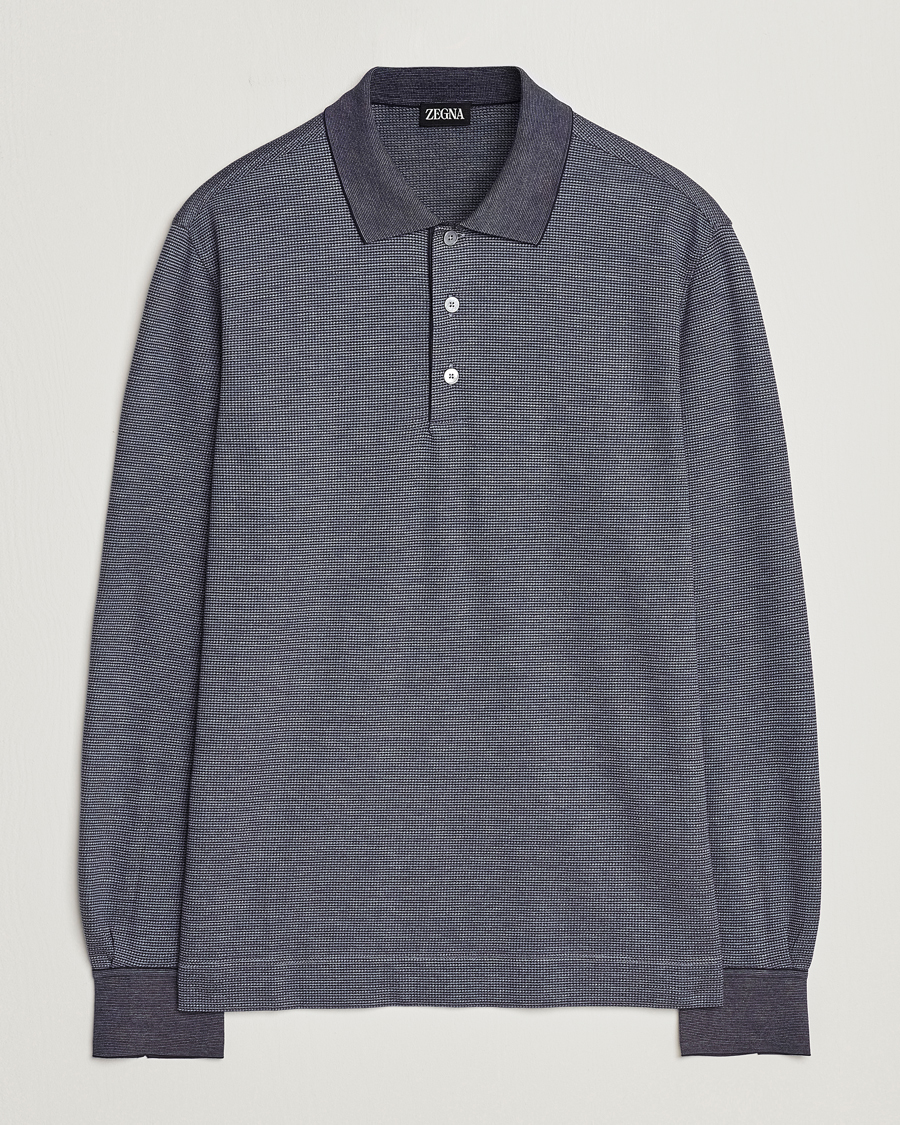 Herre | Trøjer | Zegna | Cotton/Silk Long Sleeve Polo Dark Blue