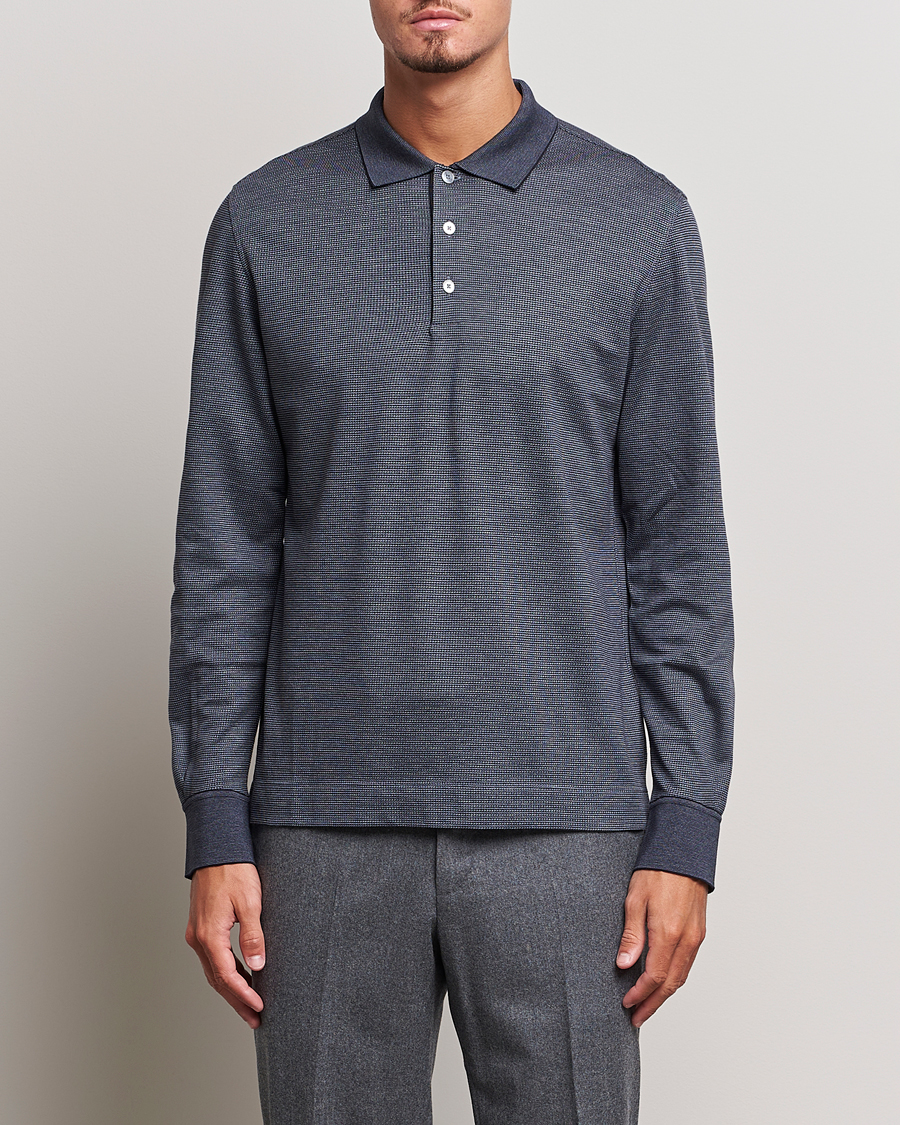 Herre | Trøjer | Zegna | Cotton/Silk Long Sleeve Polo Dark Blue