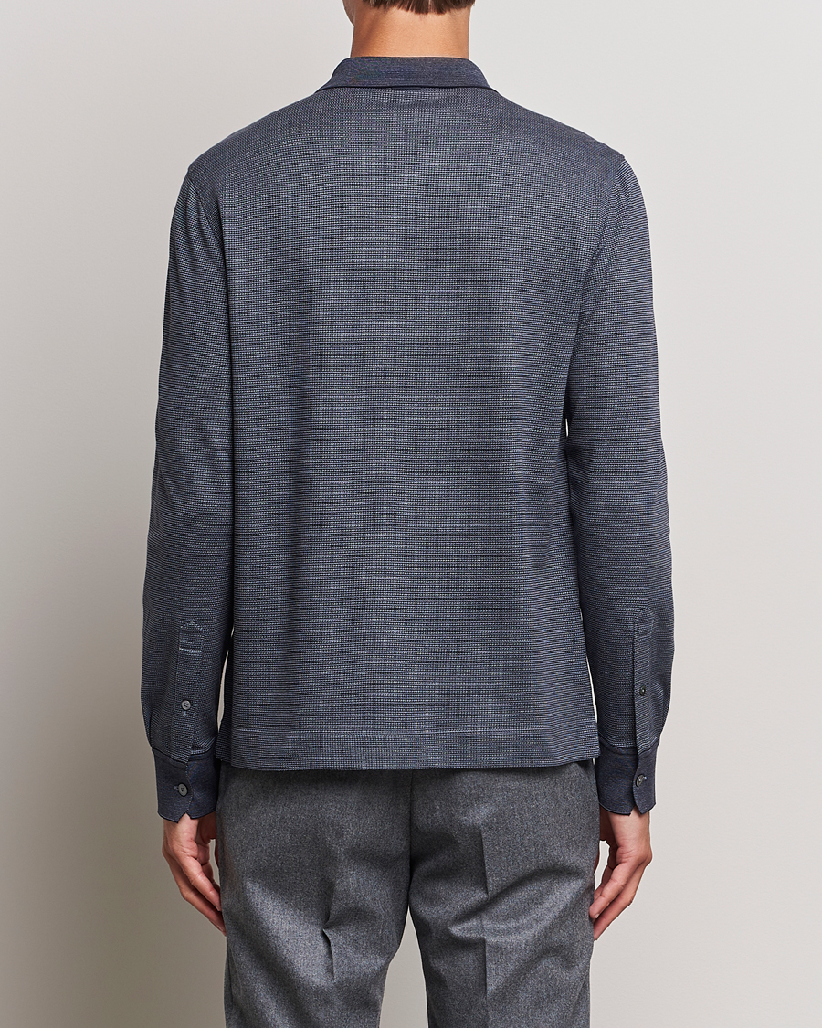 Herre | Trøjer | Zegna | Cotton/Silk Long Sleeve Polo Dark Blue