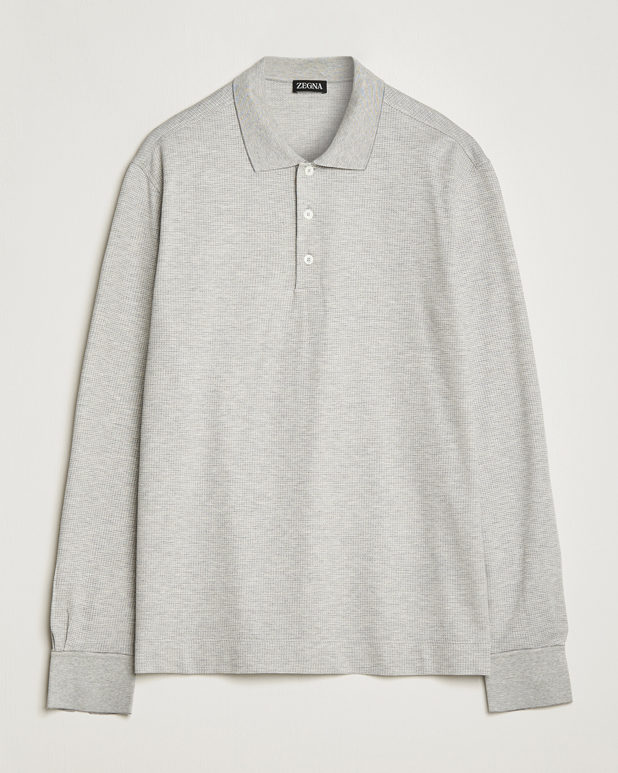 Herre | Trøjer | Zegna | Cotton/Silk Long Sleeve Polo Light Grey