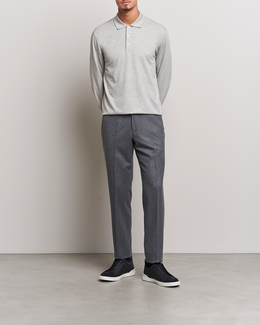 Herre | Trøjer | Zegna | Cotton/Silk Long Sleeve Polo Light Grey