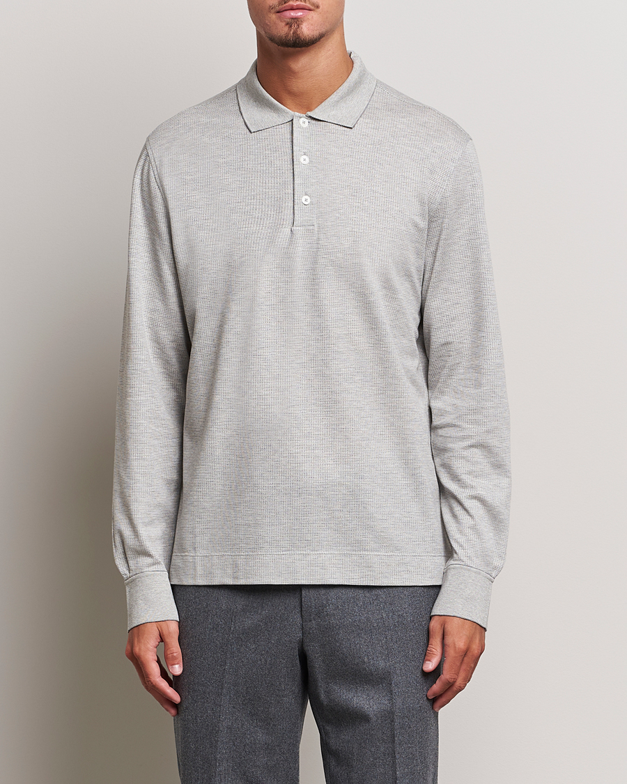 Herre | Trøjer | Zegna | Cotton/Silk Long Sleeve Polo Light Grey