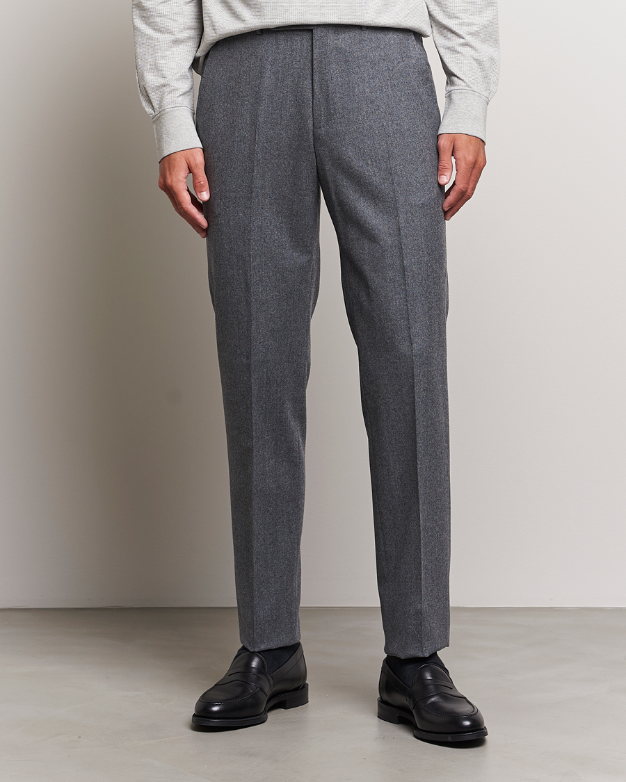 Herre | Flannelsbukser | Zegna | Carded Flannel Trousers Grey Melange