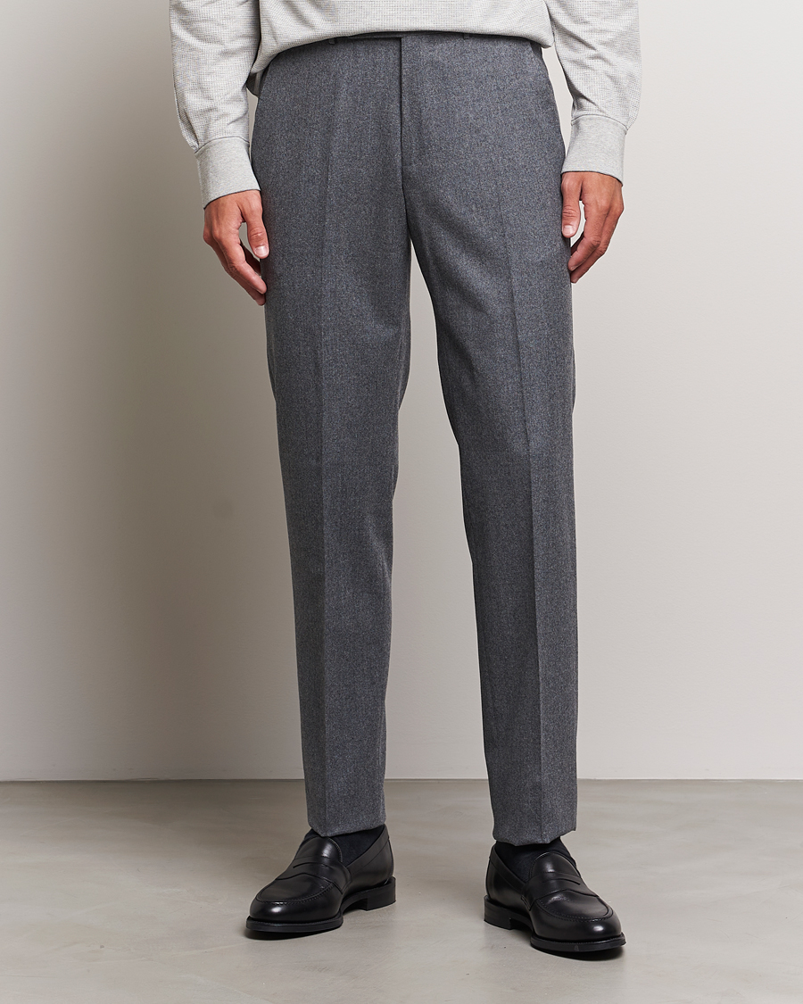 Herre | Bukser | Zegna | Carded Flannel Trousers Grey Melange