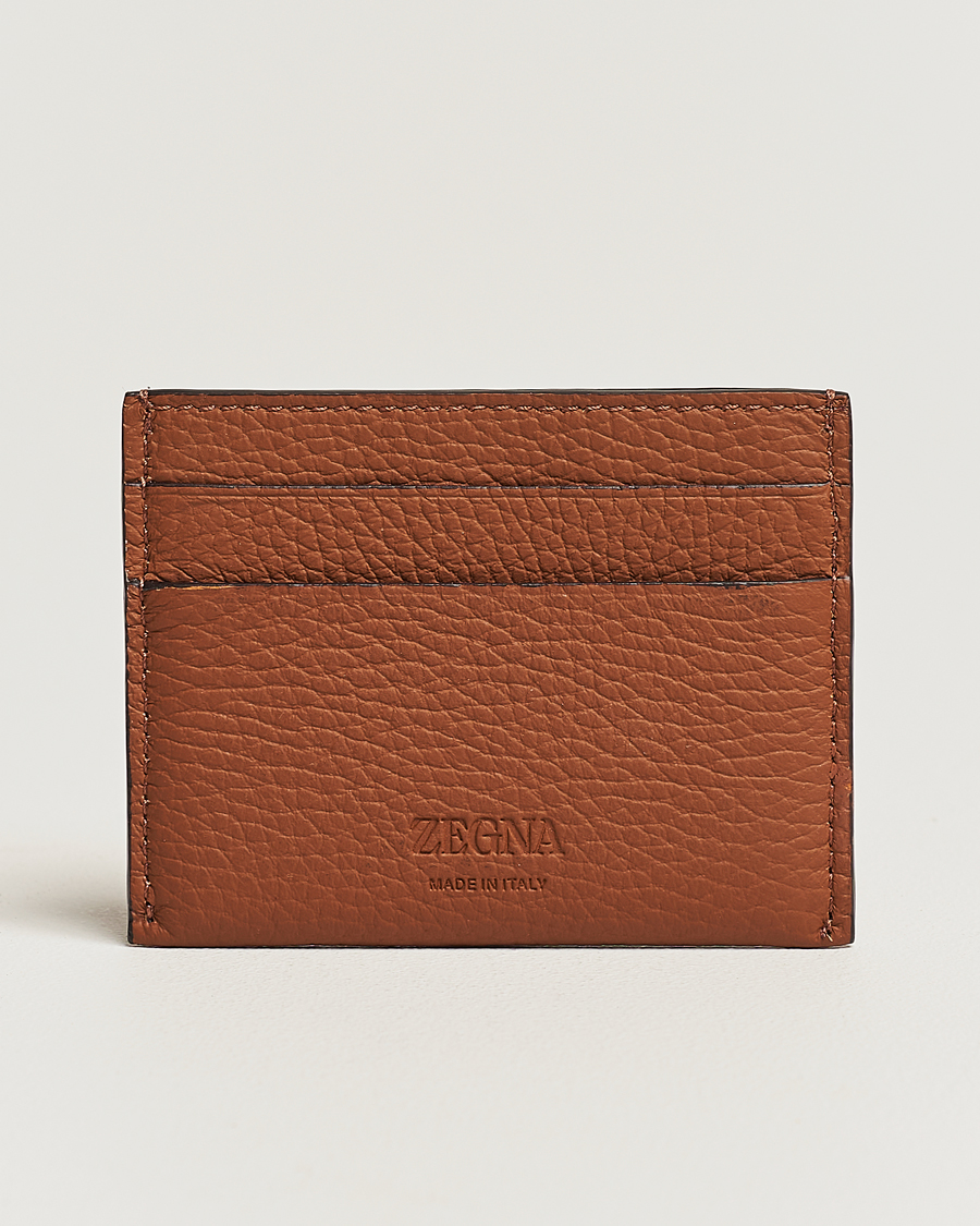 Herre | Zegna Grain Leather Card Holder Brown | Zegna | Grain Leather Card Holder Brown