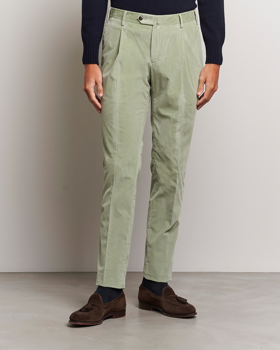 Herre | Fløjlsbukser | PT01 | Slim Fit Pleated Corduroy Trousers Mint