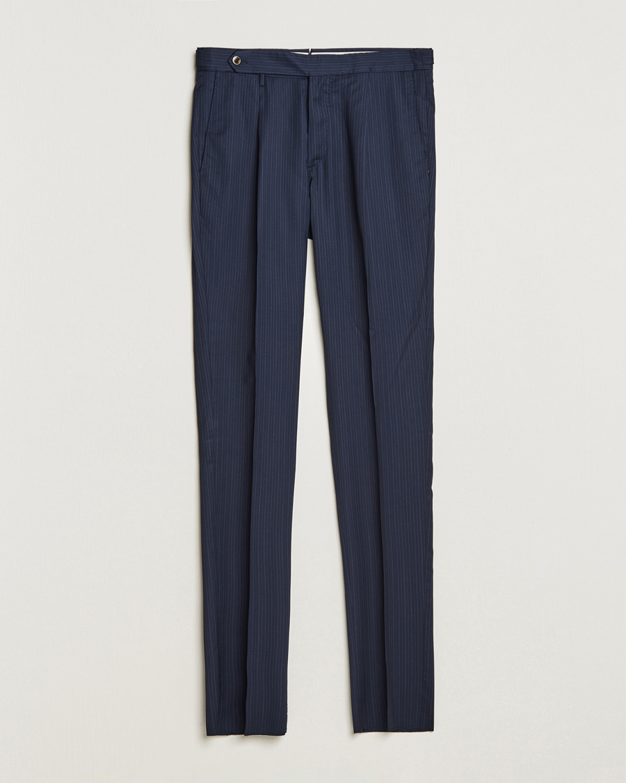 Herre | Bukser | PT01 | Slim Fit Pleated Wool Trousers Navy Pin