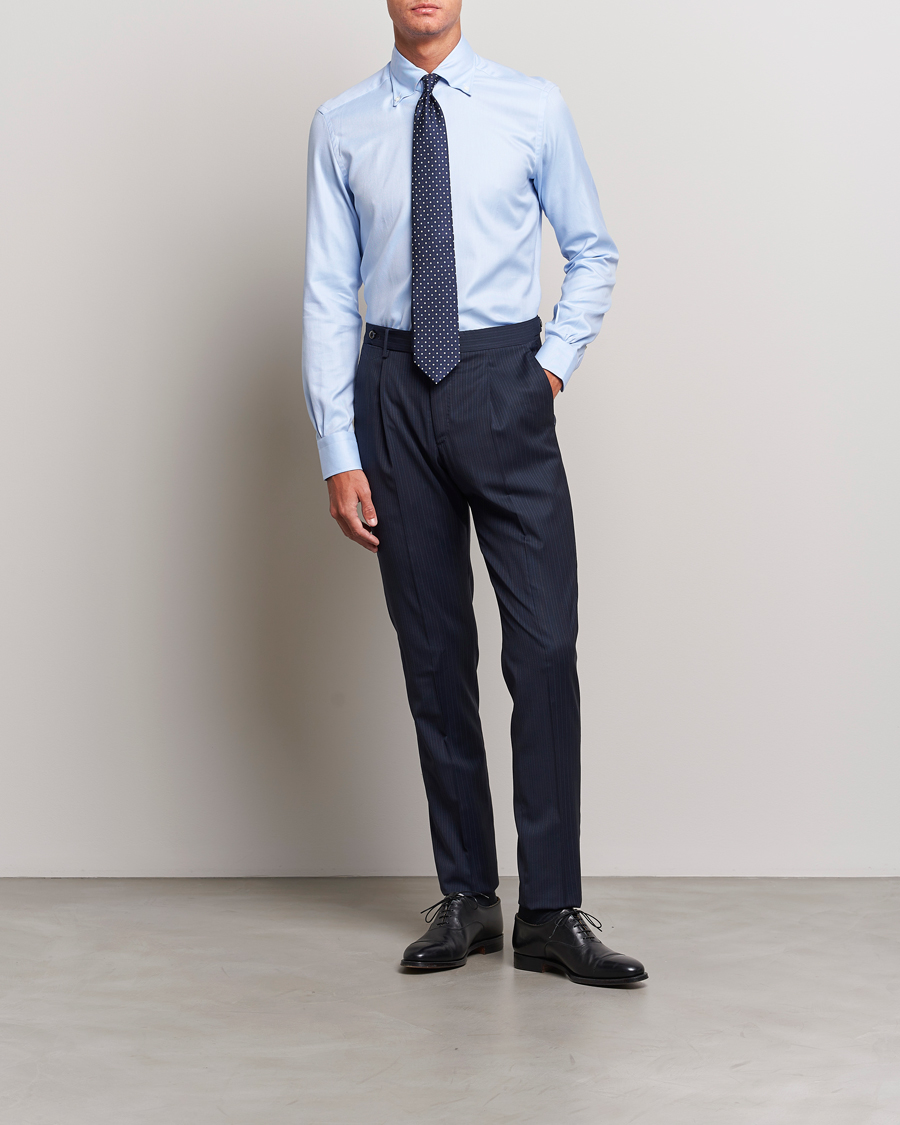 Herre | Bukser | PT01 | Slim Fit Pleated Wool Trousers Navy Pin