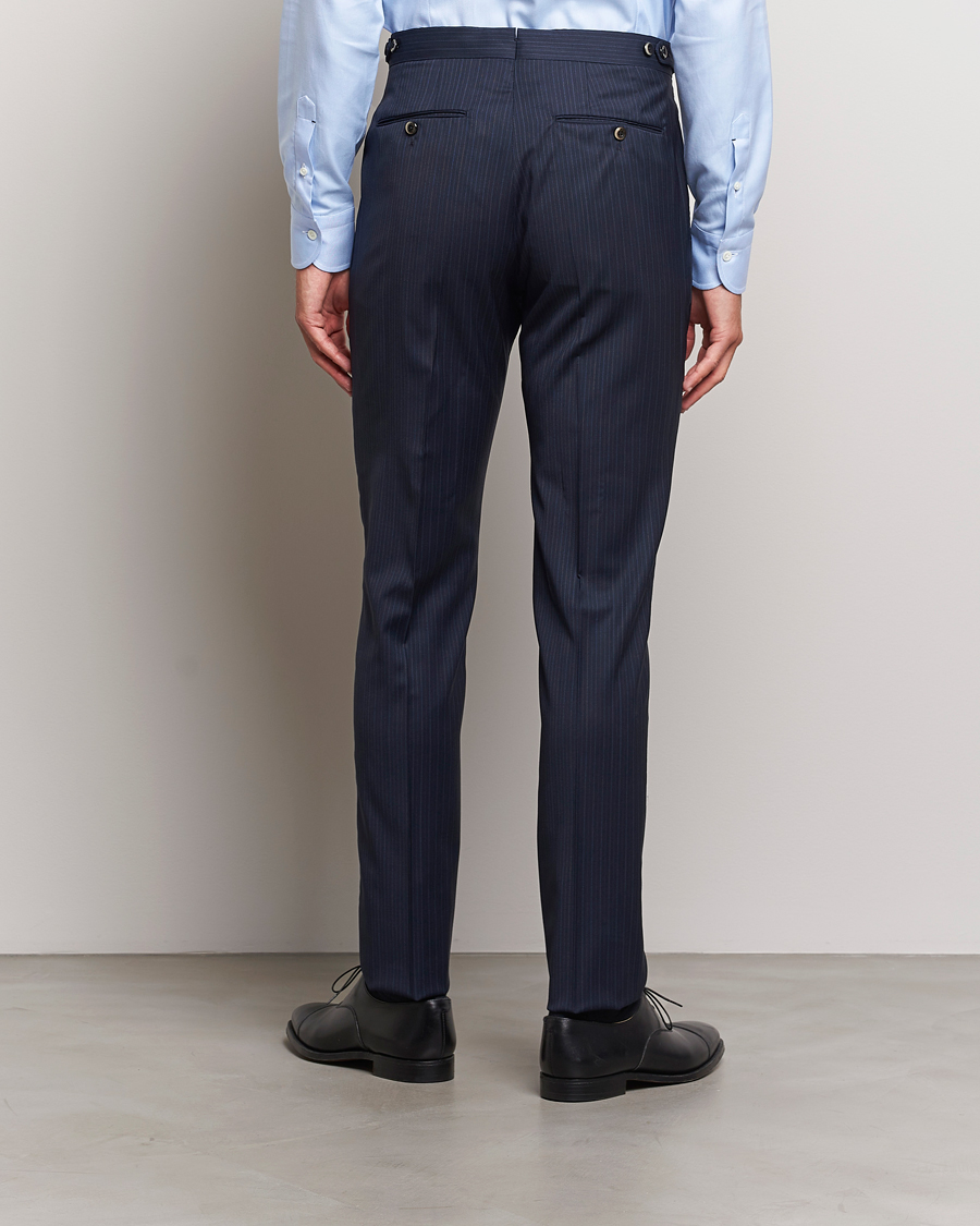 Herre | Bukser | PT01 | Slim Fit Pleated Wool Trousers Navy Pin