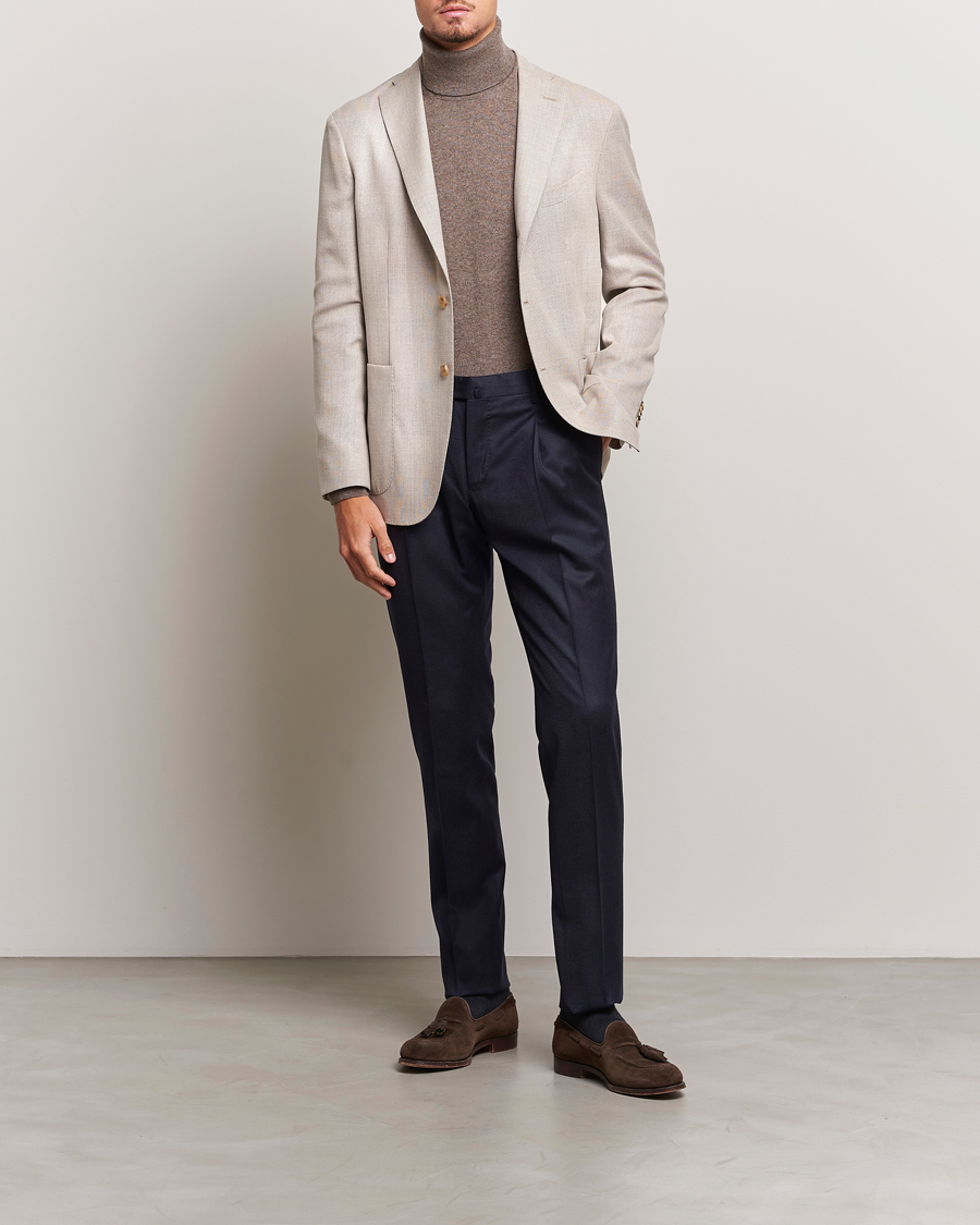 Herre | Bukser | PT01 | Slim Fit Pleated Flannel Trousers Navy