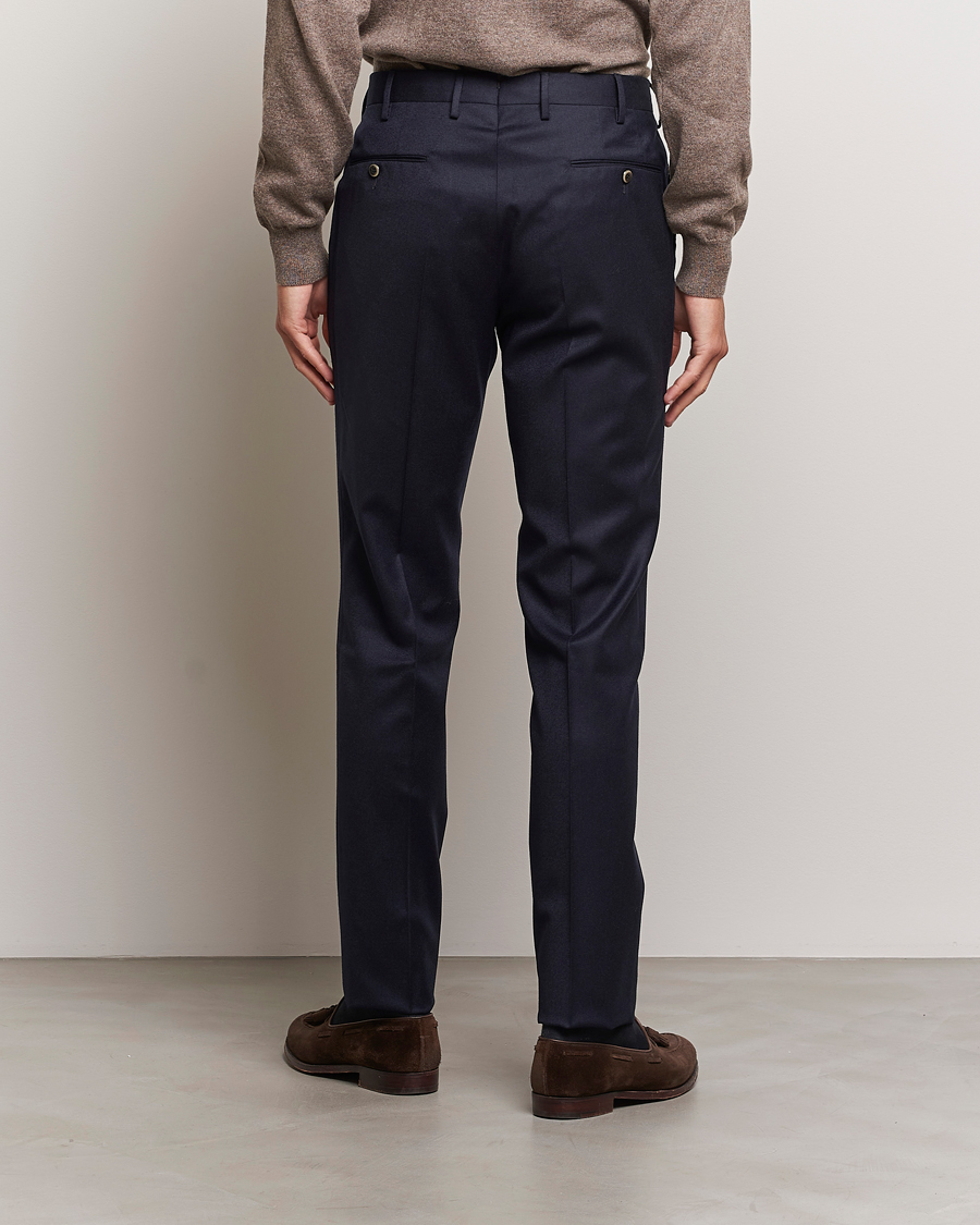 Herre | Bukser | PT01 | Slim Fit Pleated Flannel Trousers Navy
