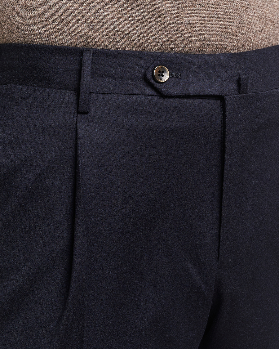 Herre | Bukser | PT01 | Slim Fit Pleated Flannel Trousers Navy