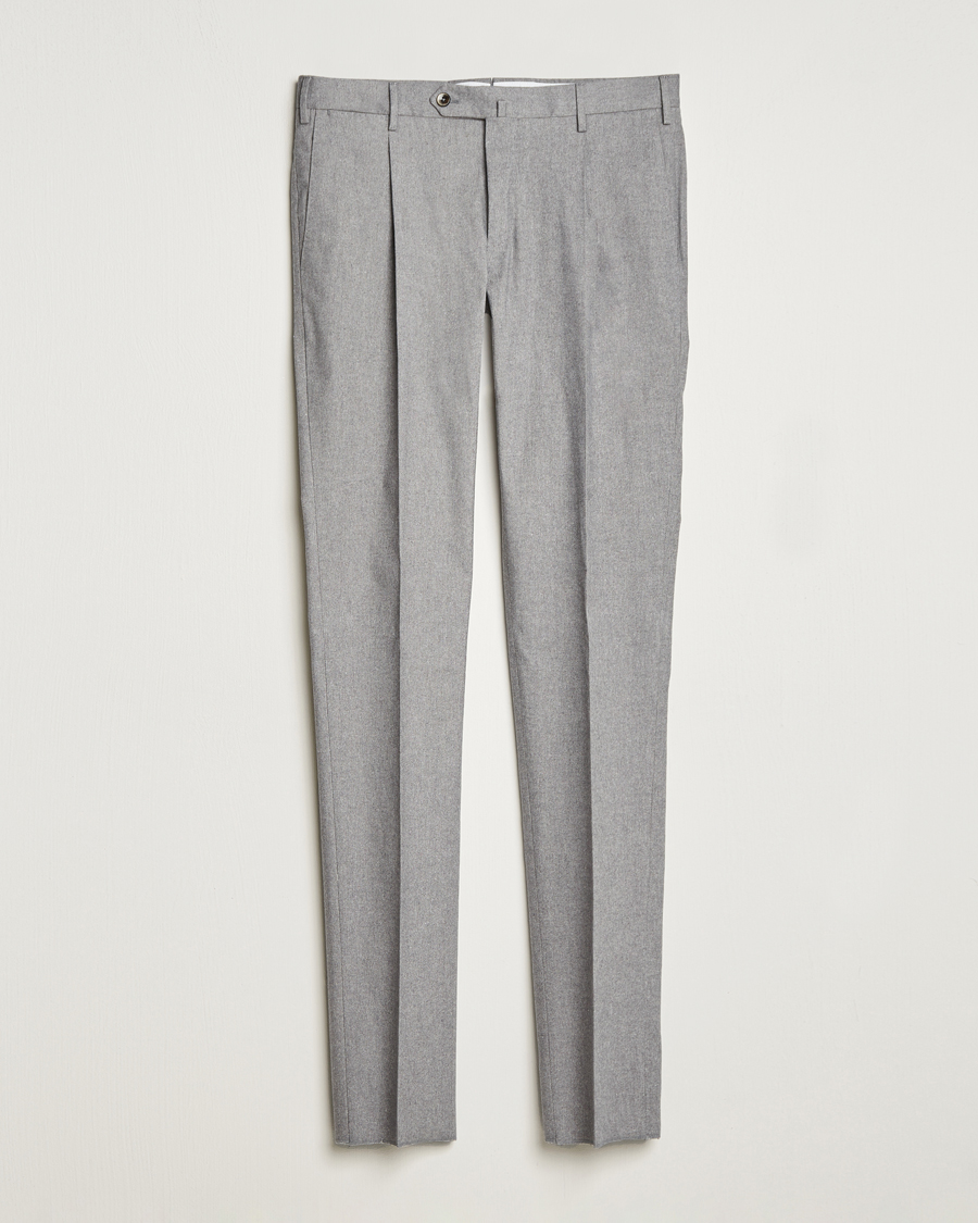 Herre | Bukser | PT01 | Slim Fit Pleated Cotton Flannel Trousers Light Grey