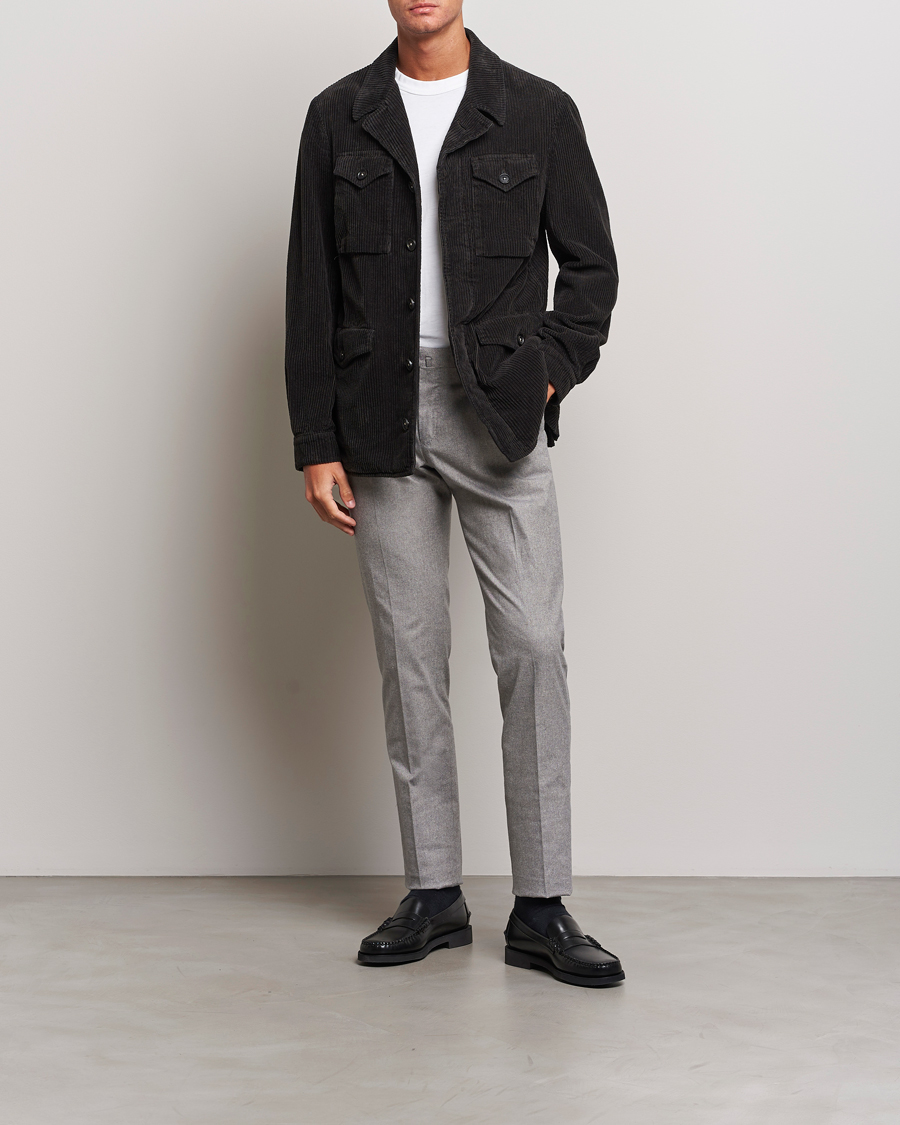 Herre | Bukser | PT01 | Slim Fit Pleated Cotton Flannel Trousers Light Grey