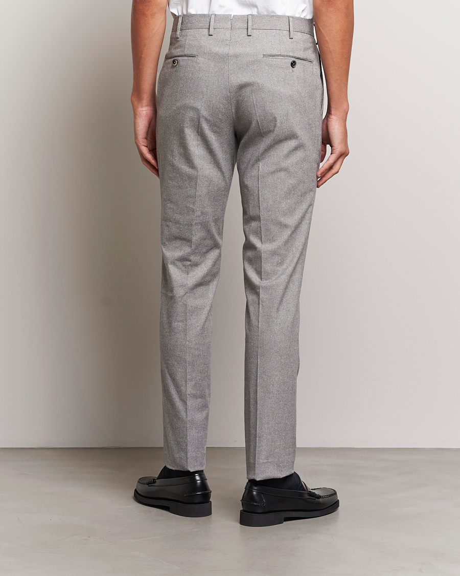 Herre | Bukser | PT01 | Slim Fit Pleated Cotton Flannel Trousers Light Grey