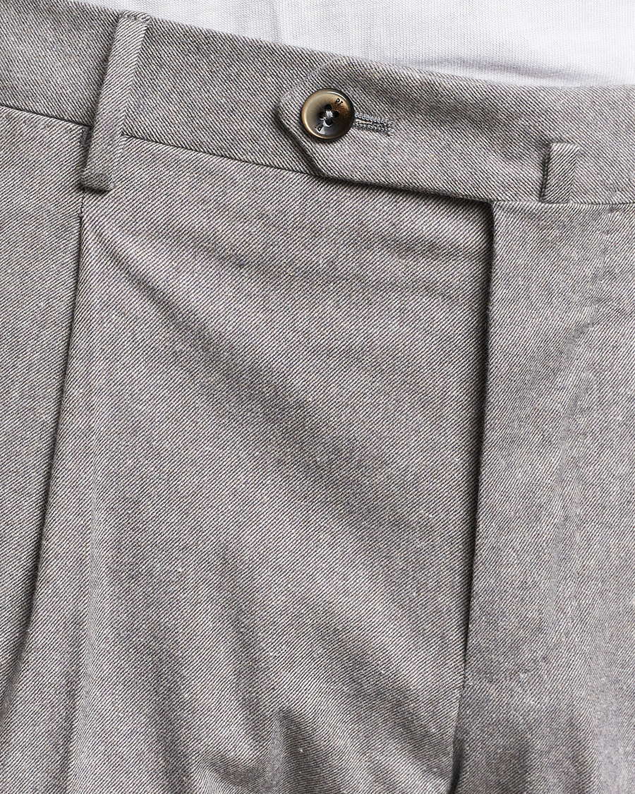 Herre | Bukser | PT01 | Slim Fit Pleated Cotton Flannel Trousers Light Grey