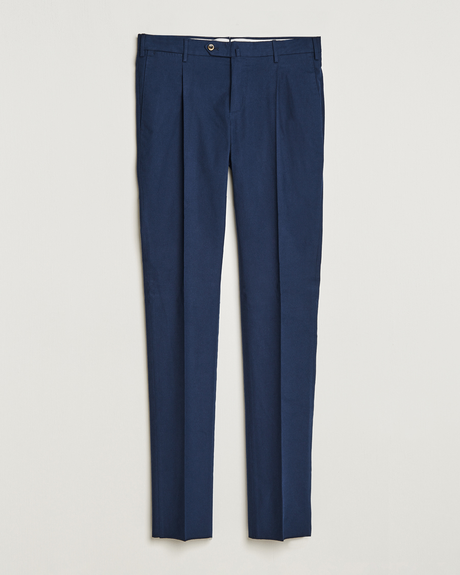 Herre | Bukser | PT01 | Slim Fit Pleated Cotton Flannel Trousers Navy