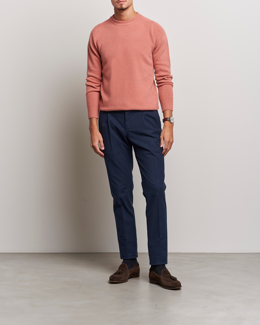 Herre | Bukser | PT01 | Slim Fit Pleated Cotton Flannel Trousers Navy